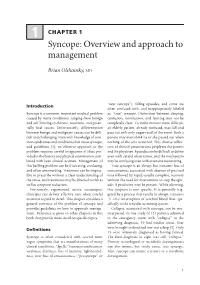 Syncope: Overview and Approach to Management
