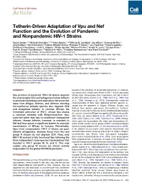 Tetherin-Driven Adaptation of Vpu and Nef Function and the Evolution of Pandemic and Nonpandemic HIV-1 Strains