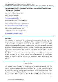 The Position of the US House of Representatives on the Kurdish Issue in Turkey 1993-2000