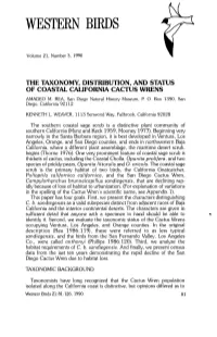 The Taxonomy, Distribution, and Status of Coastal California Cactus Wrens