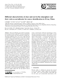 Different Characteristics of Char and Soot in the Atmosphere and Their Ratio As an Indicator for Source Identiﬁcation in Xi’An, China