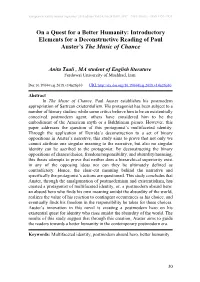 On a Quest for a Better Humanity: Introductory Elements for a Deconstructive Reading of Paul Auster’S the Music of Chance