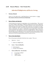Part Twenty-Five Subcritical Multiplication and Reactor Startup