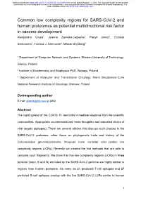 Common Low Complexity Regions for SARS-Cov-2 and Human
