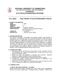 National University of Engineering College of Electrical and Electronics Engineering Electronics Engineering Program
