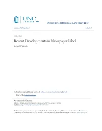 Recent Developments in Newspaper Libel Robert H