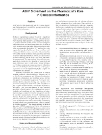 ASHP Statement on the Pharmacist's Role in Clinical Informatics