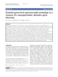 Essential Genes from Genome-Wide Screenings As a Resource for Neuropsychiatric Disorders Gene Discovery Wei Zhang1, Joao Quevedo 1,2,3,4 and Gabriel R