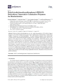 PEDOT) Derivatives: Innovative Conductive Polymers for Bioelectronics