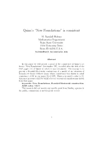 Quine's “New Foundations” Is Consistent