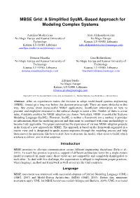 A Simplified Sysml-Based Approach for Modeling Complex Systems