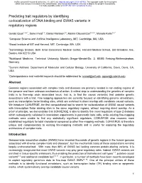 Predicting Trait Regulators by Identifying Co-Localization of DNA Binding and GWAS Variants in Regulatory Regions