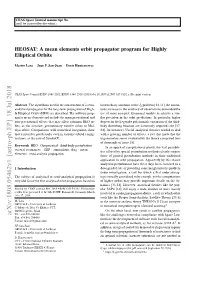 A Mean Elements Orbit Propagator Program for Highly Elliptical Orbits