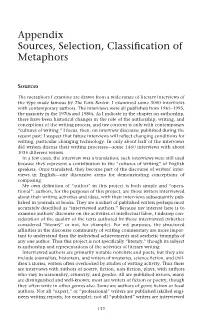 Appendix Sources, Selection, Classification of Metaphors
