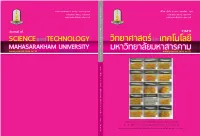 Journal of Science and Technology Mahasarakham University We Are Listed in the Thai-Journal Citation Index Centre