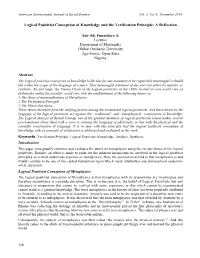 Logical Positivist Conception of Knowledge and the Verification Principle: a Reflection