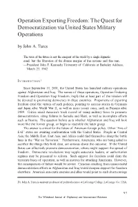 Operation Exporting Freedom: the Quest for Democratization Via United States Military Operations