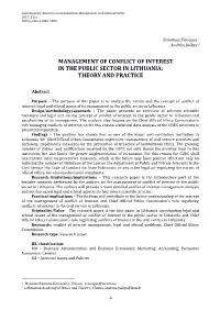 Management of Conflict of Interest in the Public Sector in Lithuania: Theory and Practice