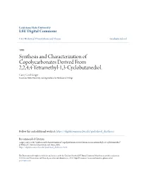 Synthesis and Characterization of Copolycarbonates Derived from 2,2,4,4-Tetramethyl-1,3-Cyclobutanediol