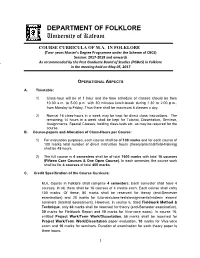 DEPARTMENT of FOLKLORE University of Kalyani