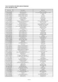 List of Accredited Ppa Port Service Providers (As of January 20, 2020)
