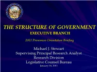 The Structure of Government in Nevada: Executive Branch