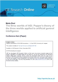 The Three Worlds of AGI. Popper's Theory of The