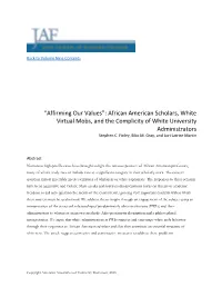 “Affirming Our Values”: African American Scholars, White Virtual Mobs, and the Complicity of White University Administrators Stephen C