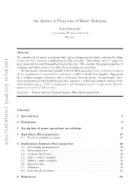 An Algebra of Properties of Binary Relations