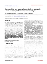 Oncomodulin and Macrophages Derived Factors in Pancreas Injury and Development Paradigms