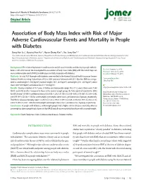 Association of Body Mass Index with Risk of Major Adverse