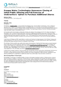 Evoqua Water Technologies Announces Closing of Initial Public Offering and Full Exercise of Underwriters’ Option to Purchase Additional Shares