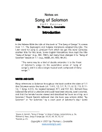 Notes on Song of Solomon 202 1 Edition Dr
