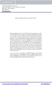Ben Jonson in Context Edited by Julie Sanders Frontmatter More Information