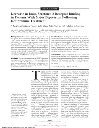 Decrease in Brain Serotonin 2 Receptor Binding In