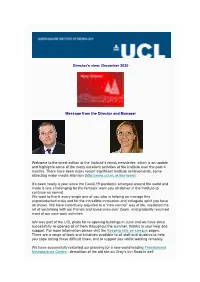 Director's View: December 2020 Message from the Director And