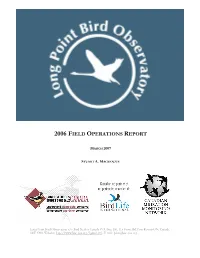 Long Point Bird Observatory 2006 Field Operations Report 0