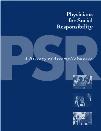 Physicians for Social Responsibility PA Shistory of Accomplishmentsr