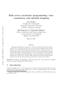 Risk Averse Stochastic Programming: Time Consistency and Optimal Stopping