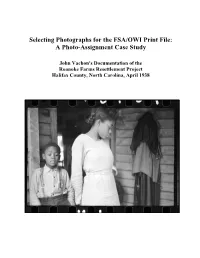Selecting Photographs for the FSA/OWI Print File: a Photo-Assignment Case Study