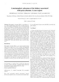 A Metanephric Adenoma of the Kidney Associated with Polycythemia: a Case Report