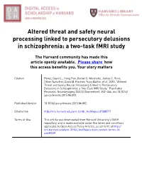 Altered Threat and Safety Neural Processing Linked to Persecutory Delusions in Schizophrenia: a Two-Task Fmri Study