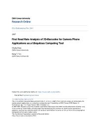 First Read Rate Analysis of 2D-Barcodes for Camera Phone Applications As a Ubiquitous Computing Tool
