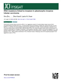 IRS2 Mutations Linked to Invasion in Pleomorphic Invasive Lobular Carcinoma