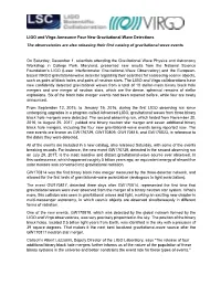 LIGO and Virgo Announce Four New Gravitational-Wave Detections the Observatories Are Also Releasing Their First Catalog of Gravitational-Wave Events