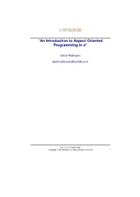 “An Introduction to Aspect Oriented Programming in E”