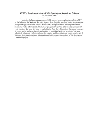 AT&T's Implementation of NSA Spying on American Citizens