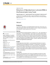 Detection of Mycobacterium Ulcerans DNA in the Environment, Ivory Coast