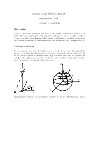 Dynamics and Stability AE3-914 Foucault's Pendulum Statement