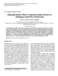 Hypoglycaemic Effect of Aqueous Stem Extract of Anisopus Mannii in Normal Rats